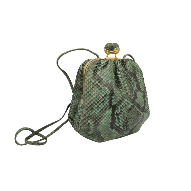  1990's Mint GREEN PYTHON Snake Skin Shoulder Bag - JUDITH LEIBER 
