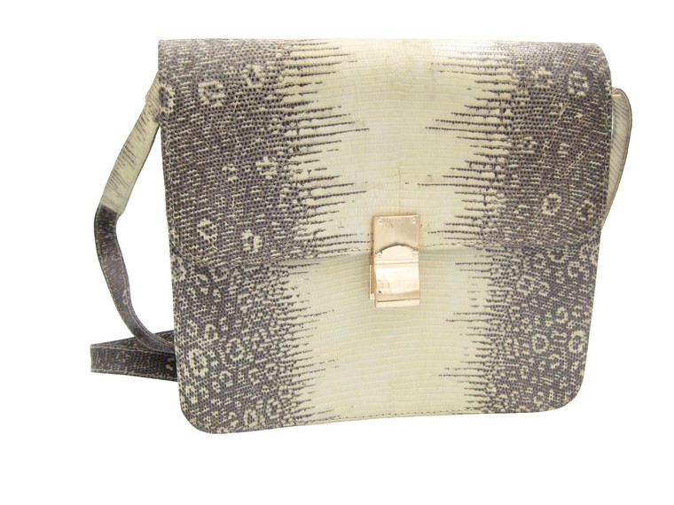  XL 2000's Cream & Gray Classic Messenger Style RING Lizard Shoulder Bag 