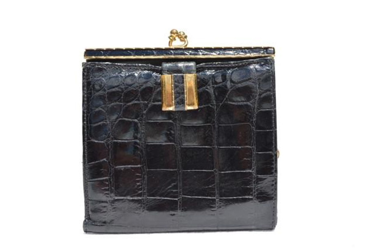 Women's BOND STREET 1950's Jet Black Alligator Skin Wallet & Change Purse 