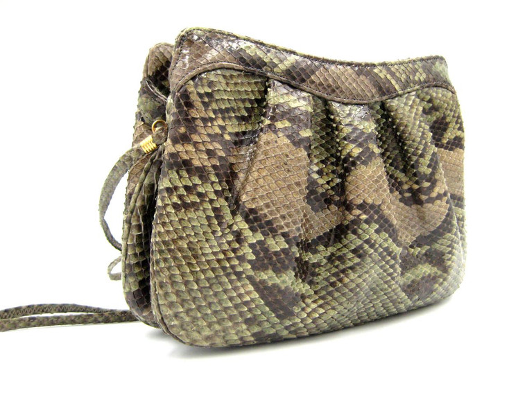  Green Gray 1970's PYTHON Snake Skin Shoulder Bag - MOSKOWITZ 