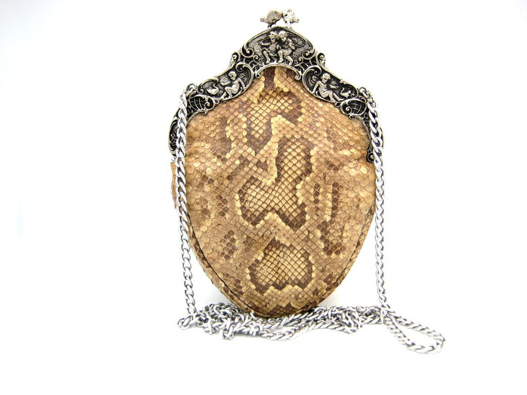  Unique 1940's-50's Python Snake Skin Crossbody Shoulder Bag - Ornate Frame! 