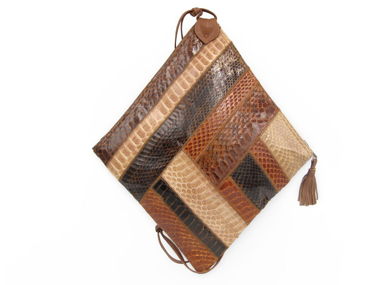  Colorful 1970's-80's Diamond Shape Patchwork COBRA & Python Snake Skin Shoulder Bag 