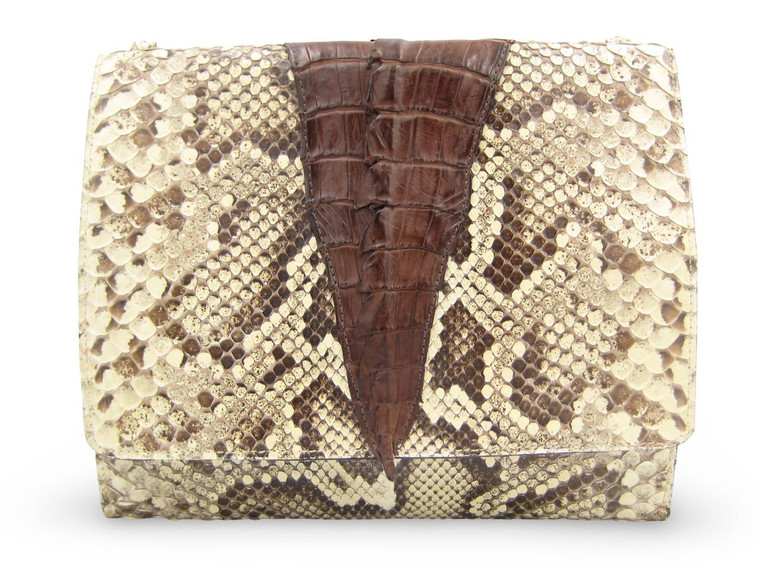  Edgy PYTHON Snake Skin Shoulder Cross Body Bag with CROCODILE Tail - LEVINE 