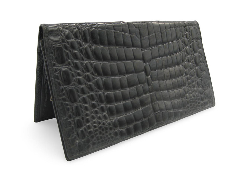  Unisex SANTAMARIA 1990's -2000's Long Black CROCODILE Belly Skin Jacket Purse Wallet 