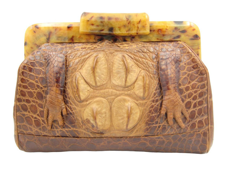  Stunning 1930's-40's Antique Alligator & Butterscotch BAKELITE Clutch Purse 