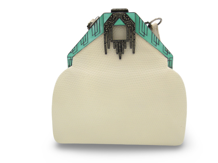 Mini! Art Deco JACOMO Lovely 1960's Jeweled Soft White LIZARD Skin Evening Bag