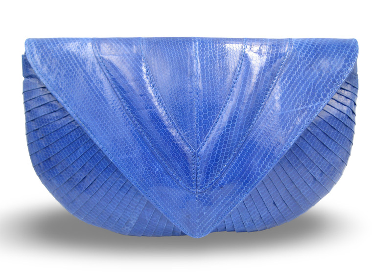Gorgeous COBALT BLUE 1980's-90's Sea Snake Skin Clutch Shoulder Bag