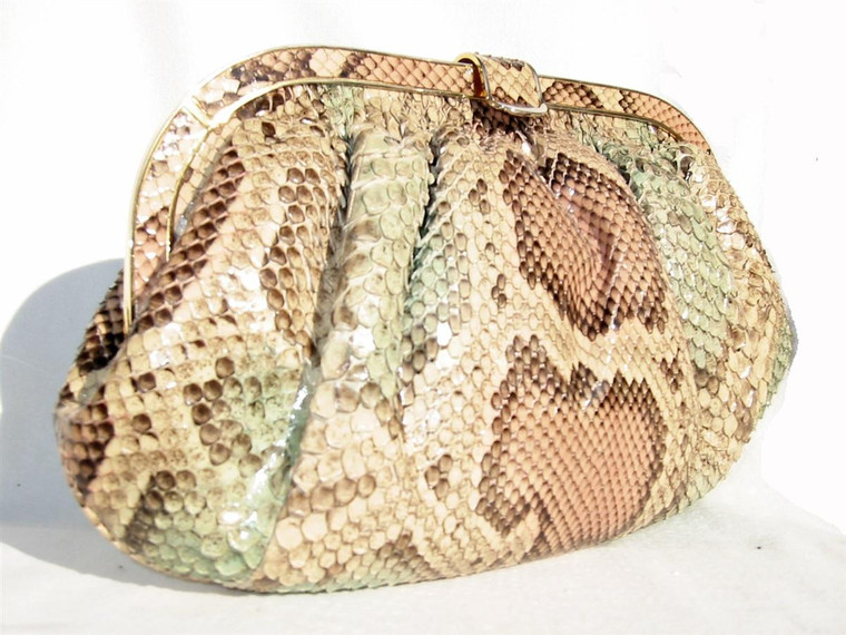  RARE 1960's-70's PASTEL PYTHON Snake Skin Clutch Shoulder Bag 
