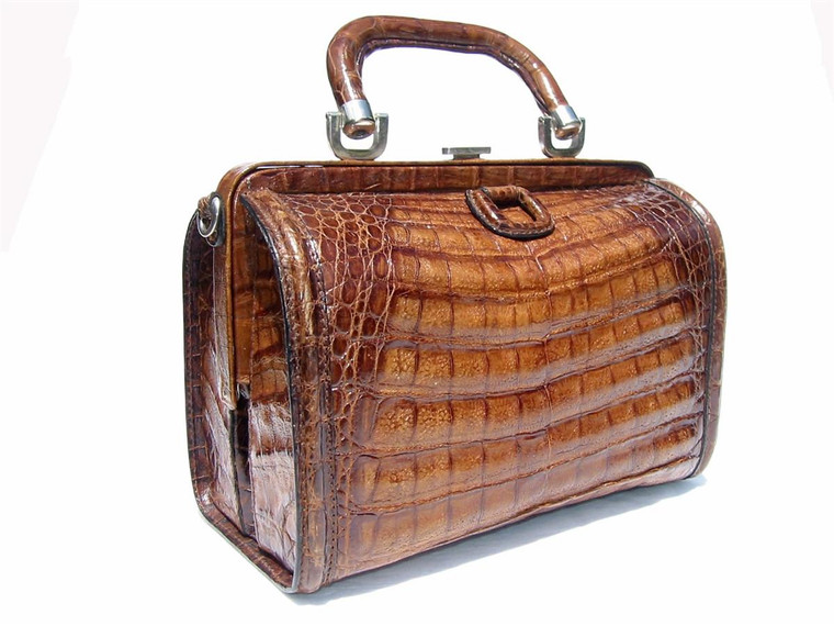  AMPLE 1990's CROCODILE Skin SATCHEL Doctor Bag - w/Strap! 