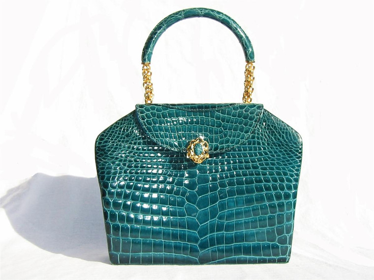  TEAL 1990's LANA OF LONDON Crocodile Belly Skin Handbag 