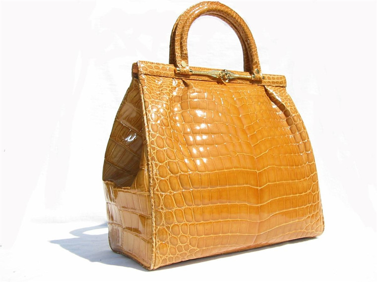  HUGE Caramel 1990's CROCODILE Porosus Belly Skin Handbag 