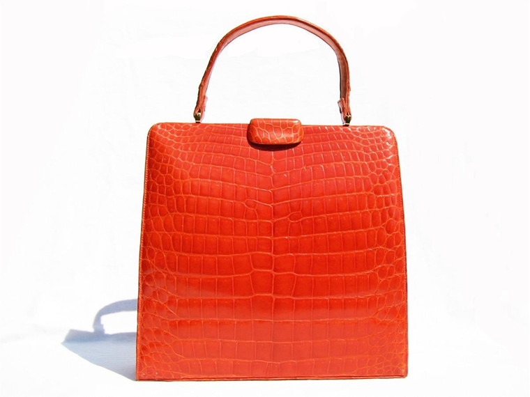  Tall ORANGE 1950's-60's LUCILLE DE PARIS Crocodile Skin Handbag 