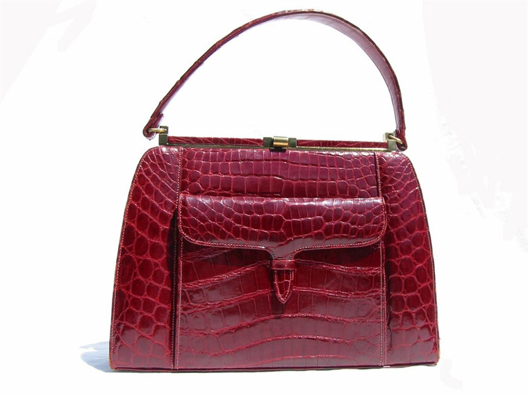  RUBY RED 1950's-60's Alligator Skin Handbag - LUCILLE de PARIS S-1012 