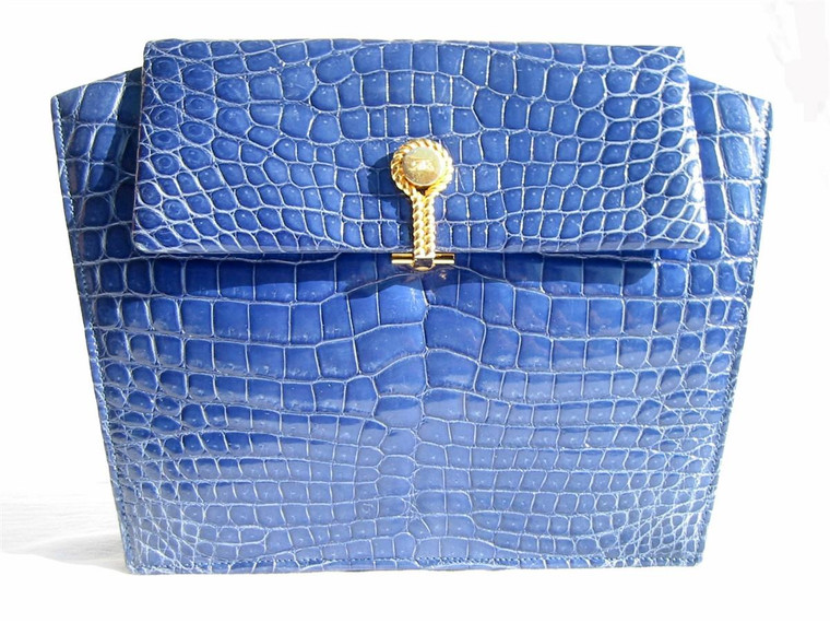  BLUE 1980's-90's Crocodile Skin CLUTCH Bag - ALFRED ROTH 