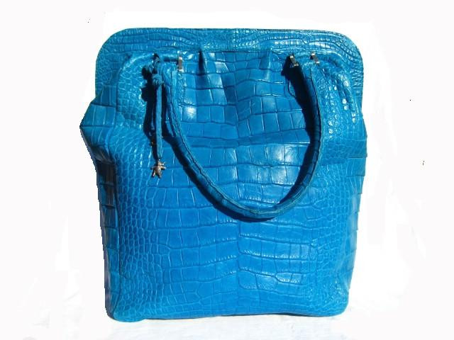  Massive 1990's TURQUOISE Alligator Skin SATCHEL Carry-on Tote Shoulder Bag 