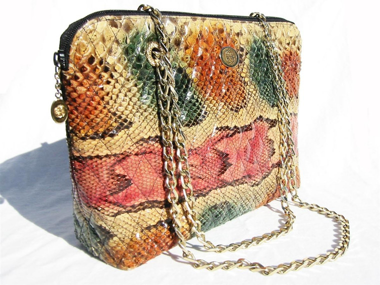  XL Chanel-Style 1980's-90's Quilted PYTHON Snake Skin SHOULDER Bag 