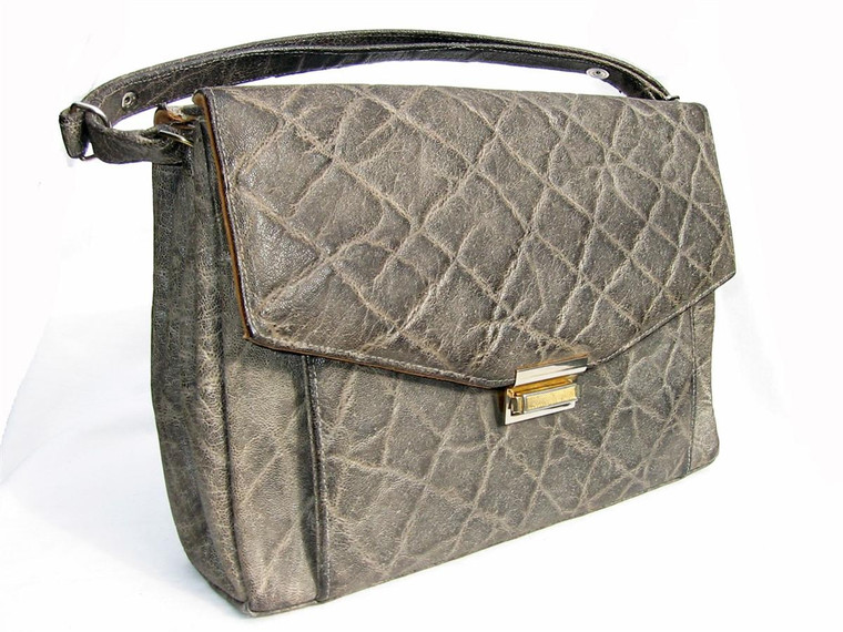  HUGE 1960's GENUINE ELEPHANT Skin Satchel Bag - CORBEAU 