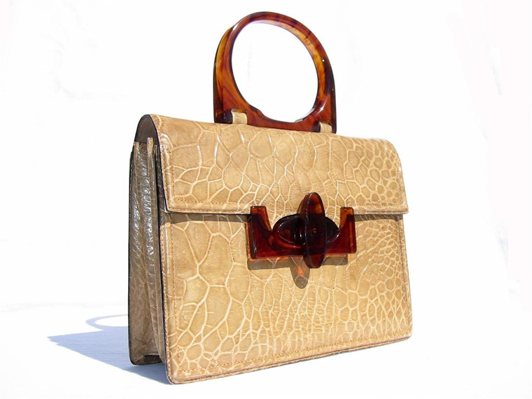  Fabulous TAN 1950's-1960's TURTLE Skin Handbag w/LUCITE - Alexander's 