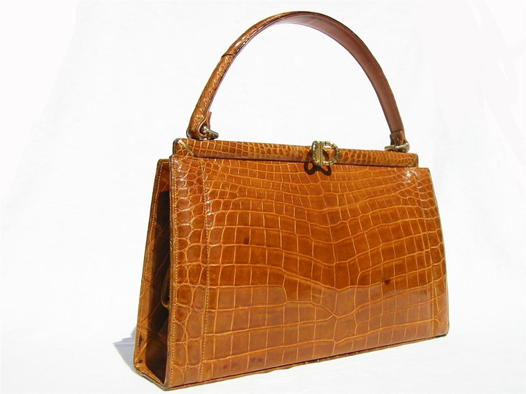  Butterscotch 1950's-60's LUCILLE DE PARIS Crocodile Handbag - Bergdorf 