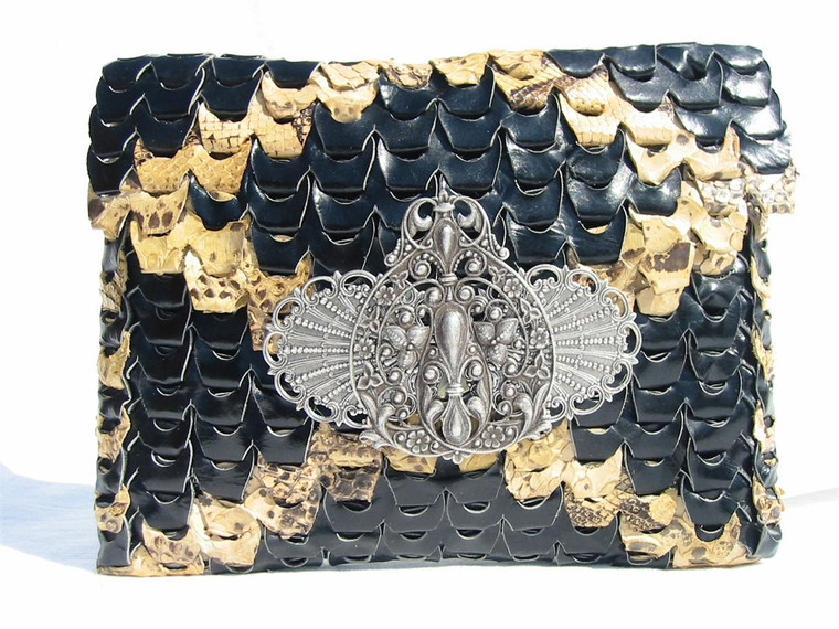  Fantastic CUSTOM 1960's HAND WOVEN PYTHON Skin & Leather Clutch Bag 
