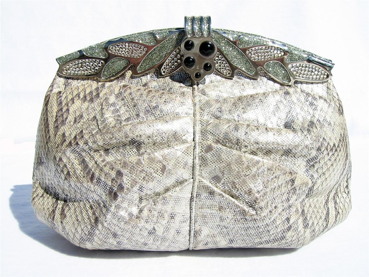  1970's-80's FINESSE LA MODEL METALLIC PYTHON Snake Skin Clutch S-010a 