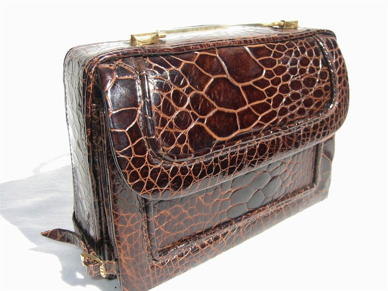  Petite Chocolate 1950's-1960's REPTILE SKin Handbag - BUCKLES! 