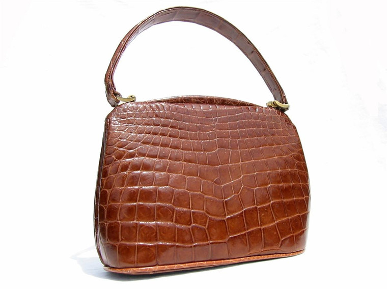  Petite 1960's Caramel CROCODILE Belly Skin Handbag - Side Clasp! 
