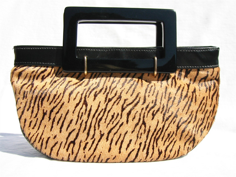 1990's OCCHIO Tiger Print PONYHAIR & Leather Handbag - LUCITE