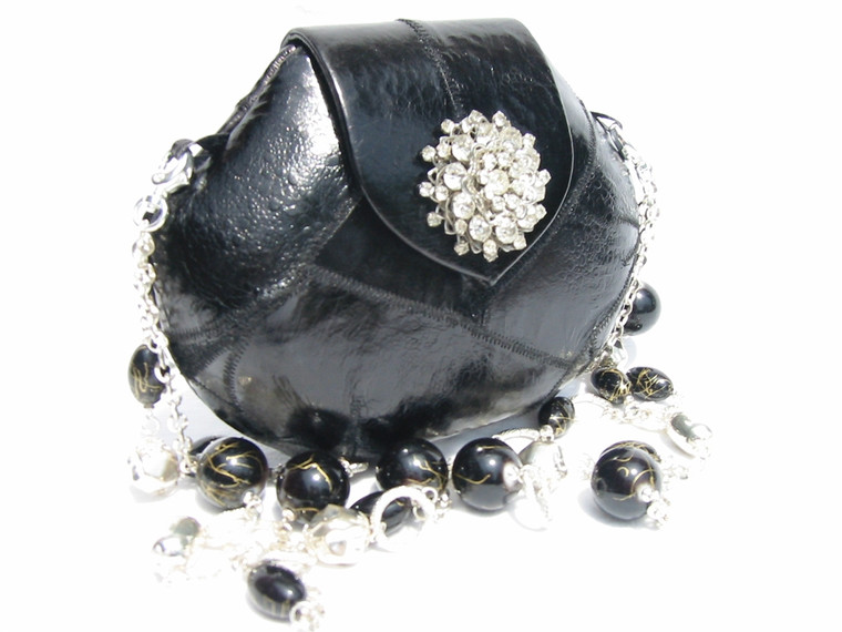 Jeweled BLACK 1970's GENUINE FROG SKIN Clutch Shoulder Bag