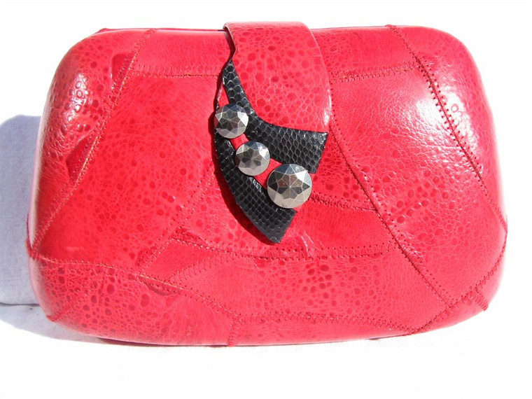  RED & BLACK Studded 1970's FROG SKIN Clutch Shoulder Bag 