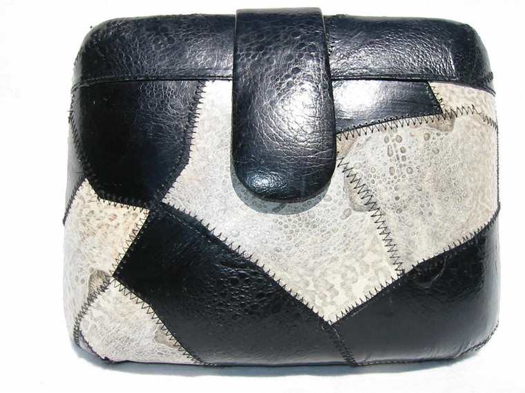  BLACK & GRAY 1970's FROG SKIN Clutch Shoulder Bag 