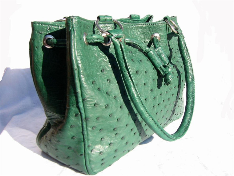  WOW! Massive 14 x 11 GREEN 1990's OSTRICH SKIN Shoulder Bag 