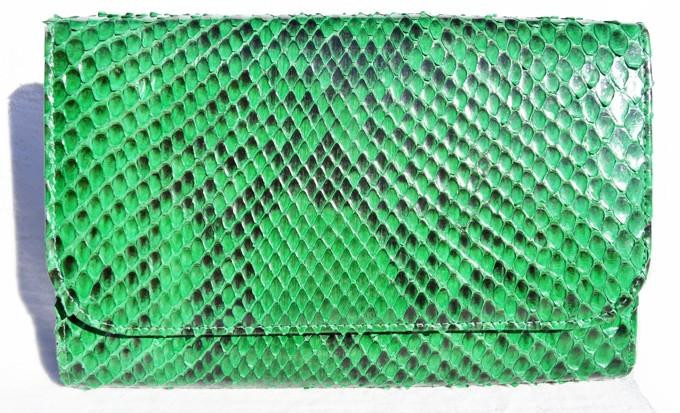  BRIGHT GREEN 1970's-80's PYTHON Snake Skin Clutch Shoulder Bag 