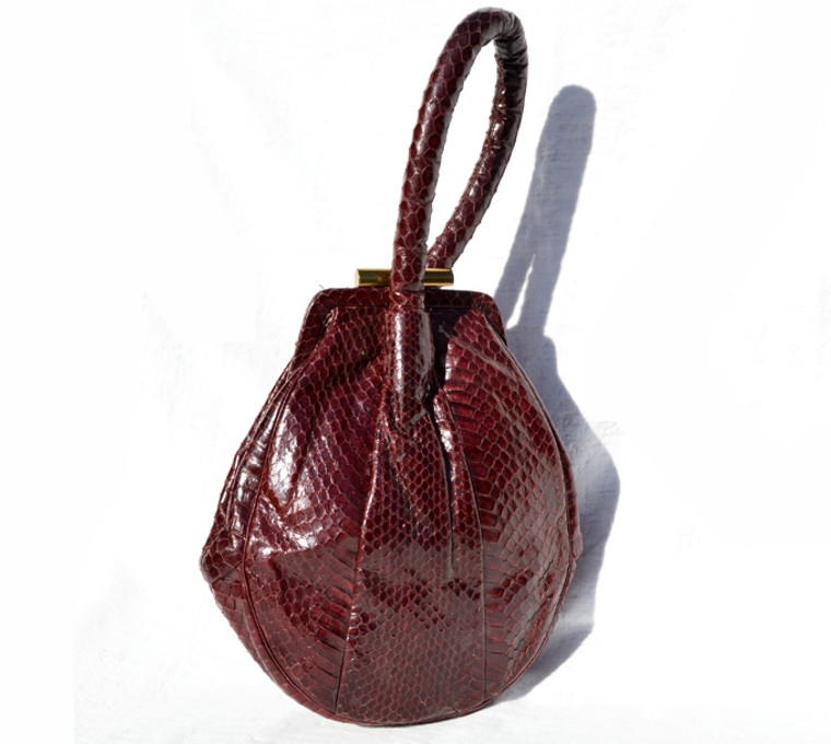 Sleek 1940's-50's BURGUNDY Cobra Snake Skin Wristlet Purse - by ALAN