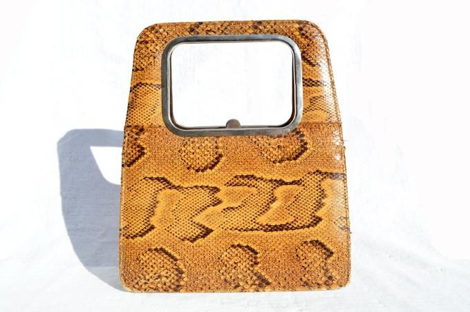 MOD 1960's PYTHON Snake Skin Handbag w/BUILT-IN Handles 