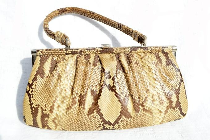  1950's-60's PYTHON Snake Skin Convertible CLUTCH Handbag 