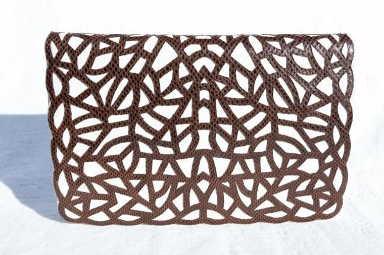  Brown & White "WEB" 1970's-80's Karung SNAKE Skin Clutch Bag - ANDREA PFISTER 