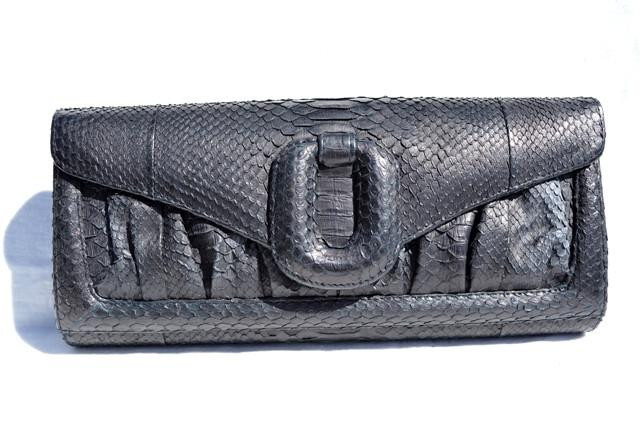  2007 Jet Black PYTHON Snake Skin CLUTCH Shoulder Bag 