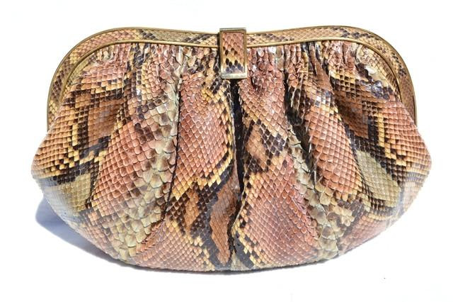  1980's-90's Pastel PYTHON Snake Skin Clutch Shoulder Bag - COLOMBETTI 
