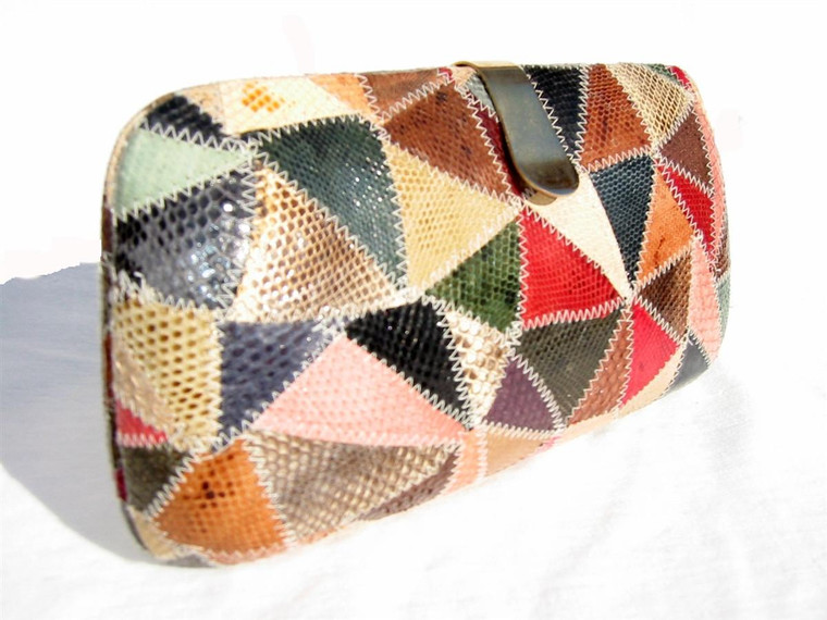  COLORFUL 1980's Hard-Sided Patchwork COBRA Snake Skin CLUTCH 