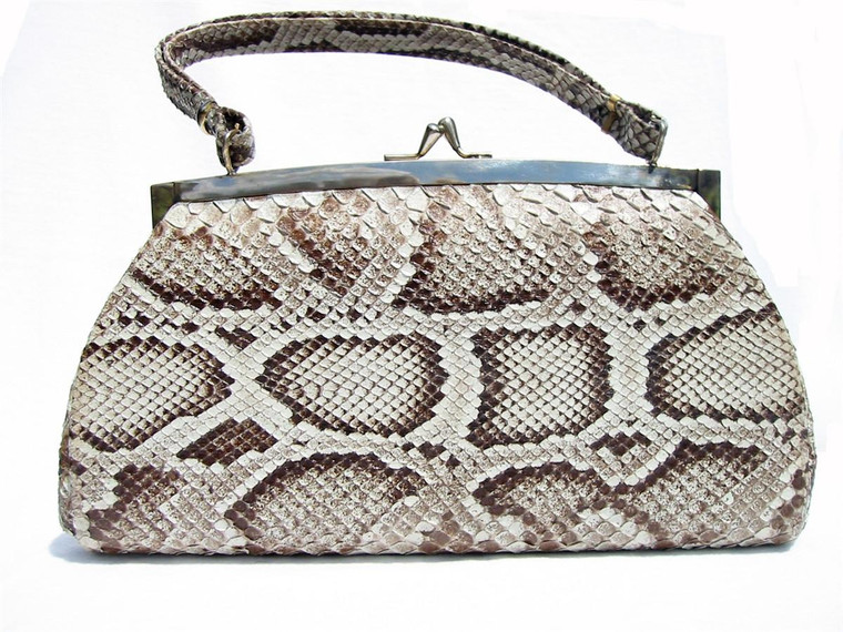  1960's Natural MATTE Finish PYTHON Snake Skin Handbag 