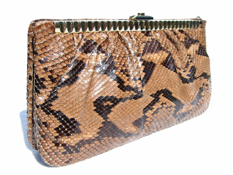  1980's PYTHON Snake Skin CLUTCH Shoulder Bag - JUDITH LEIBER 