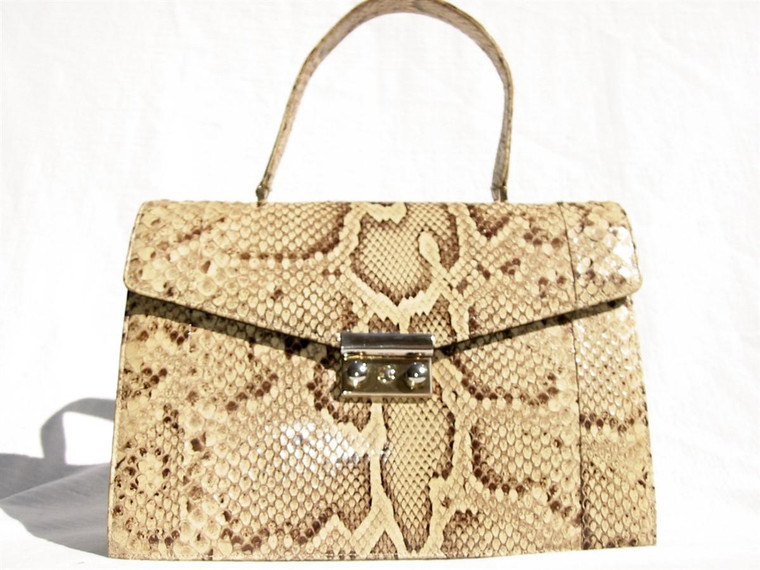  I. MILLER 1960's-70's PYTHON Snake Skin Handbag w/ ORIGINAL KEY! 