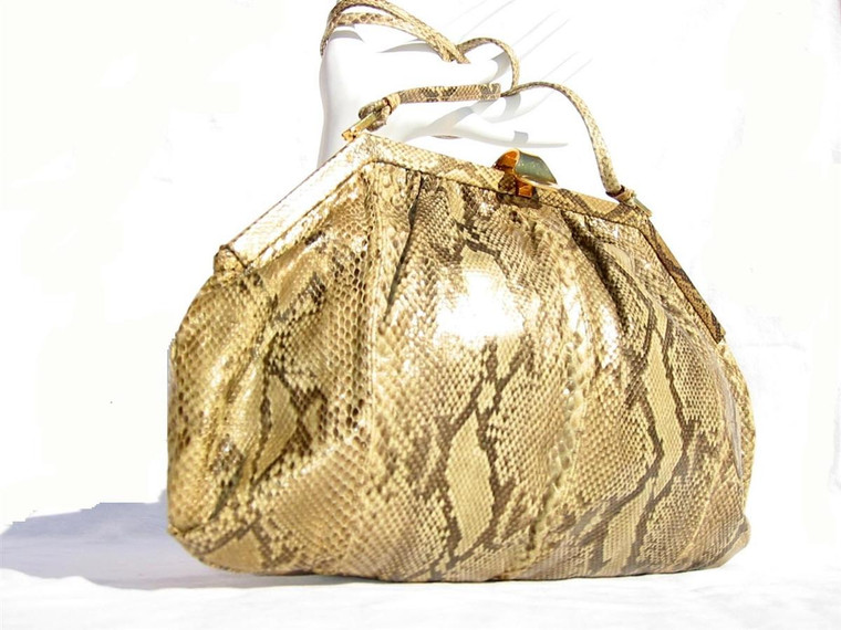  Large GOLD 1980's PYTHON Snake Skin SHOULDER Bag - VARON 
