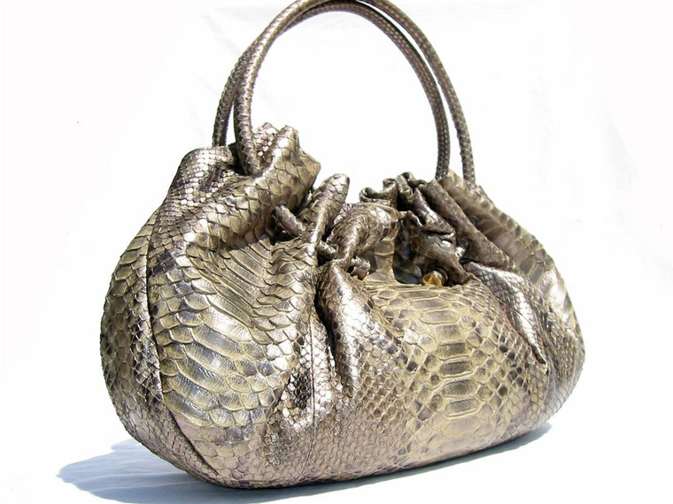  XL Stunning METALLIC PYTHON Snake Skin SATCHEL Shoulder Bag 