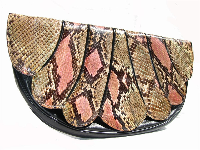  CAPRICE 1960's Scalloped PASTEL PYTHON Snake Skin CLUTCH Bag 