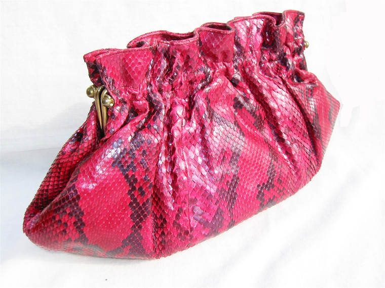 1970's-80's Pink Peacock  PYTHON Snake Skin Clutch - ADIGE Paris - FRANCE