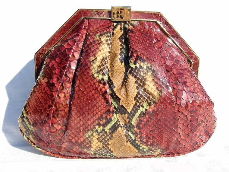  1970's-80's DARK ROSE PYTHON Snake Skin Clutch - COLOMBETTI 