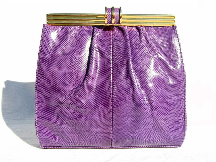  1980's Purple Orchid KARUNG Snake Skin Clutch Shoulder Bag - NEIMAN MARCUS 