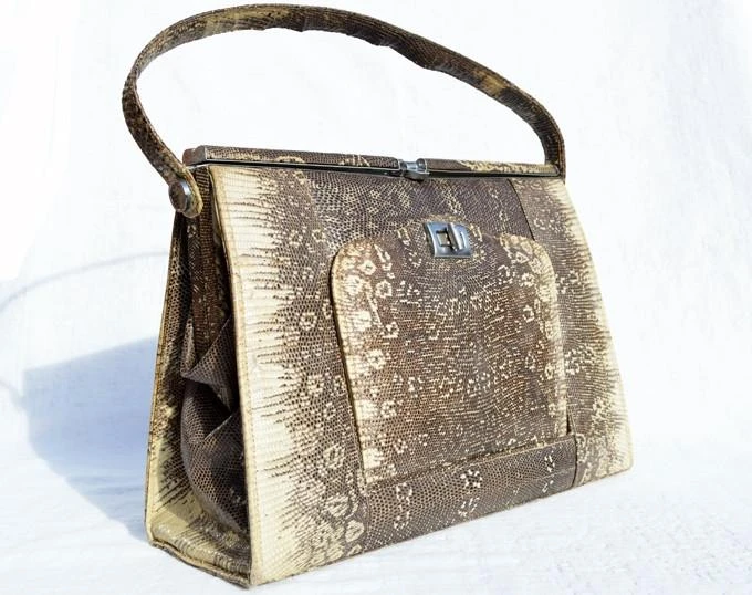  Large 1950's-60's Monitor (Ring) Lizard "Kelly" Style Vanity Handbag 